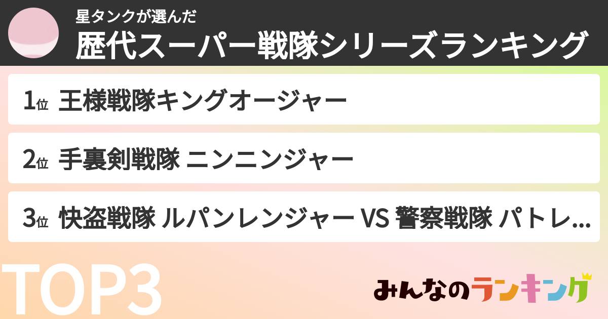 星タンクさんの「歴代スーパー戦隊シリーズランキング」