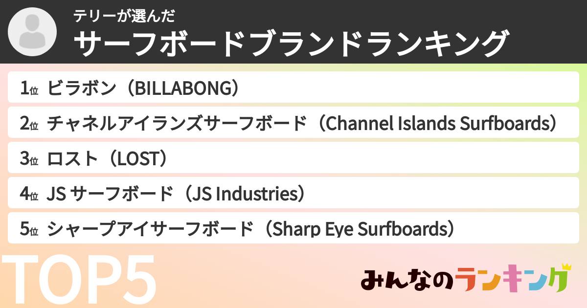 テリーさんの「サーフボードブランドランキング」
