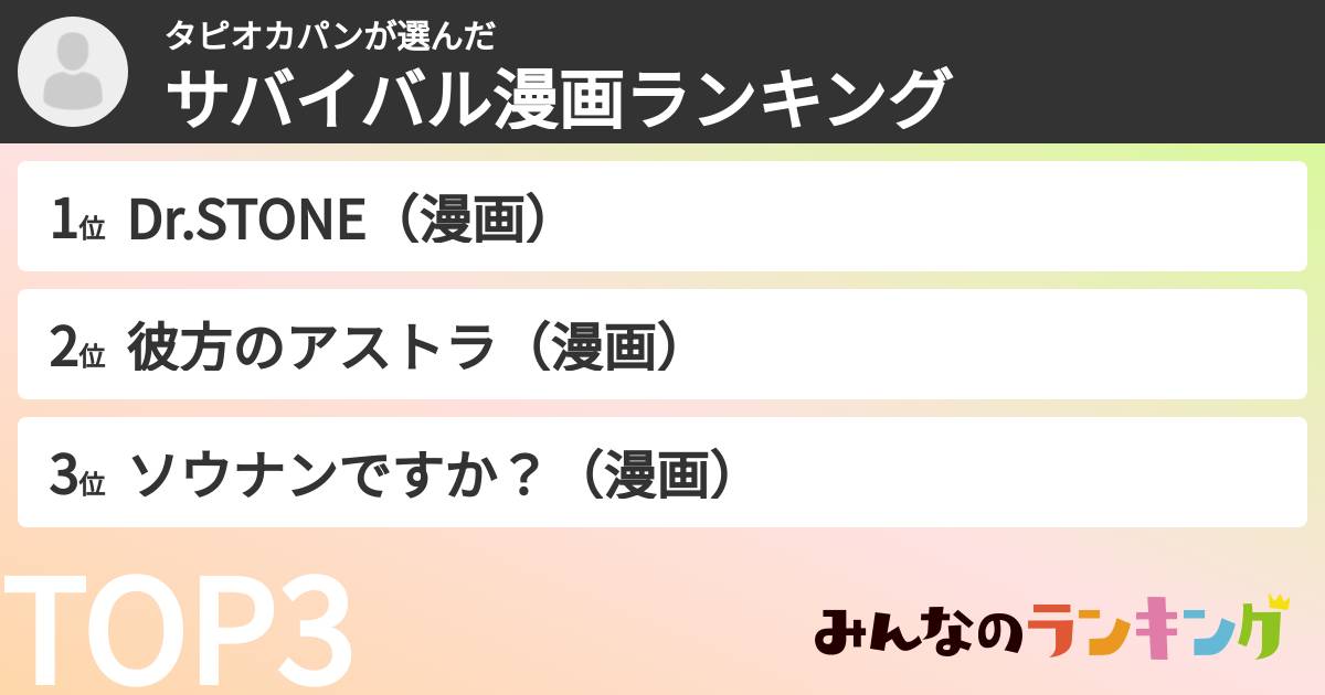 タピオカパンさんの「サバイバル漫画ランキング」