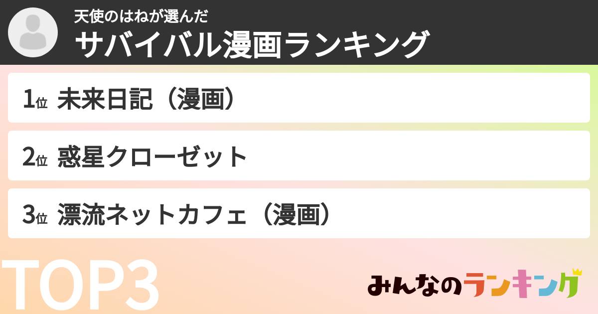 天使のはねさんの「サバイバル漫画ランキング」