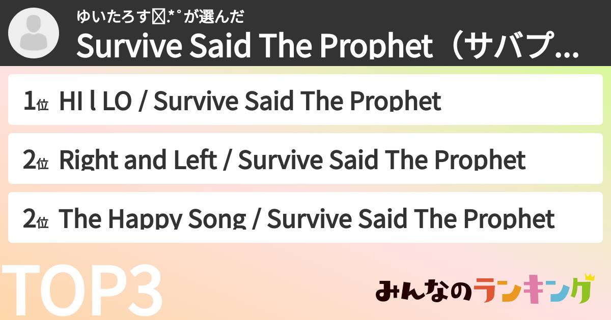 ゆいたろす✩.*˚さんの「Survive Said The Prophet（サバプロ）の曲ランキング」