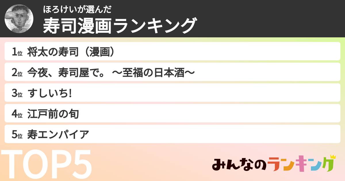 ほろけいさんの「寿司漫画ランキング」