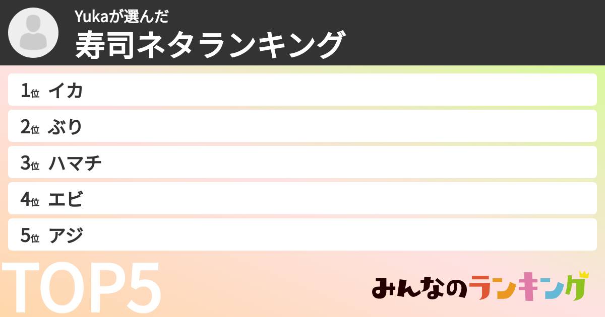Yukaさんの「寿司ネタランキング」