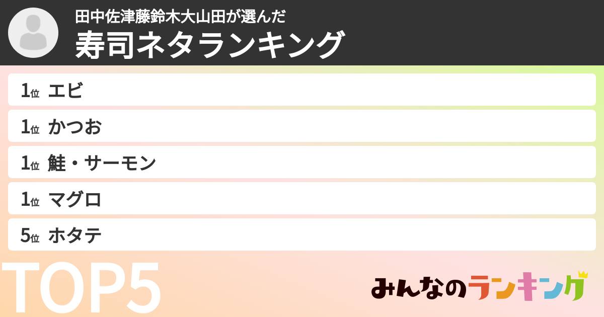 田中佐津藤鈴木大山田さんの「寿司ネタランキング」