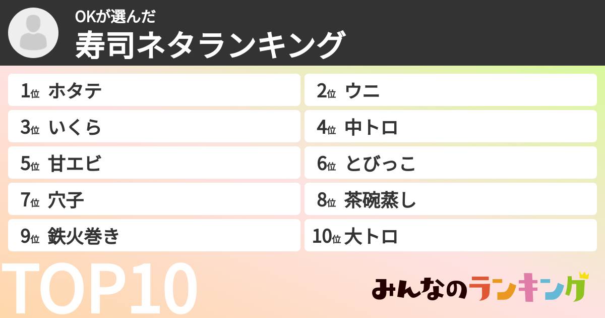 OKさんの「寿司ネタランキング」