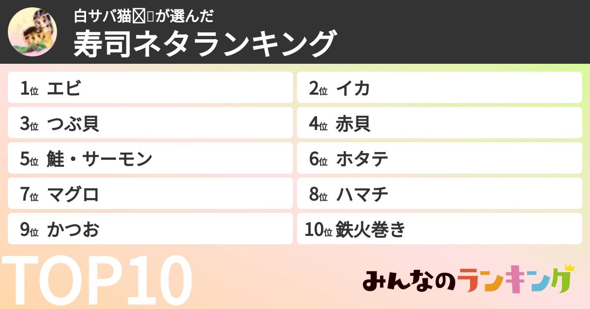 白サバ猫❤💚さんの「寿司ネタランキング」
