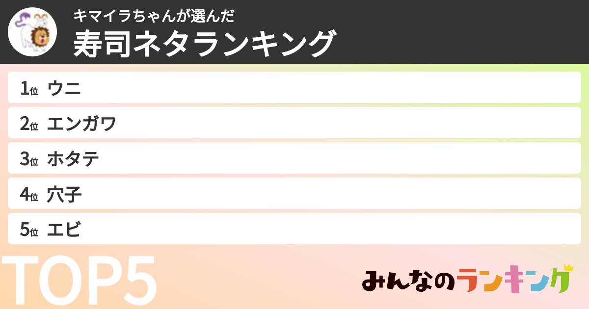 キマイラちゃんさんの「寿司ネタランキング」