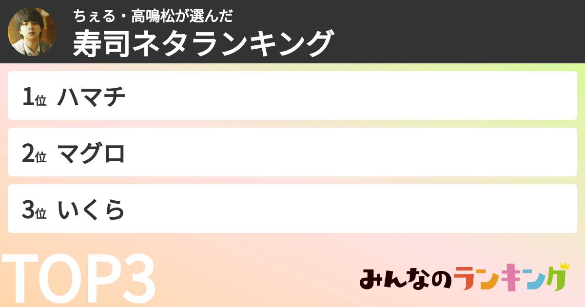ちぇる・高鳴松さんの「寿司ネタランキング」