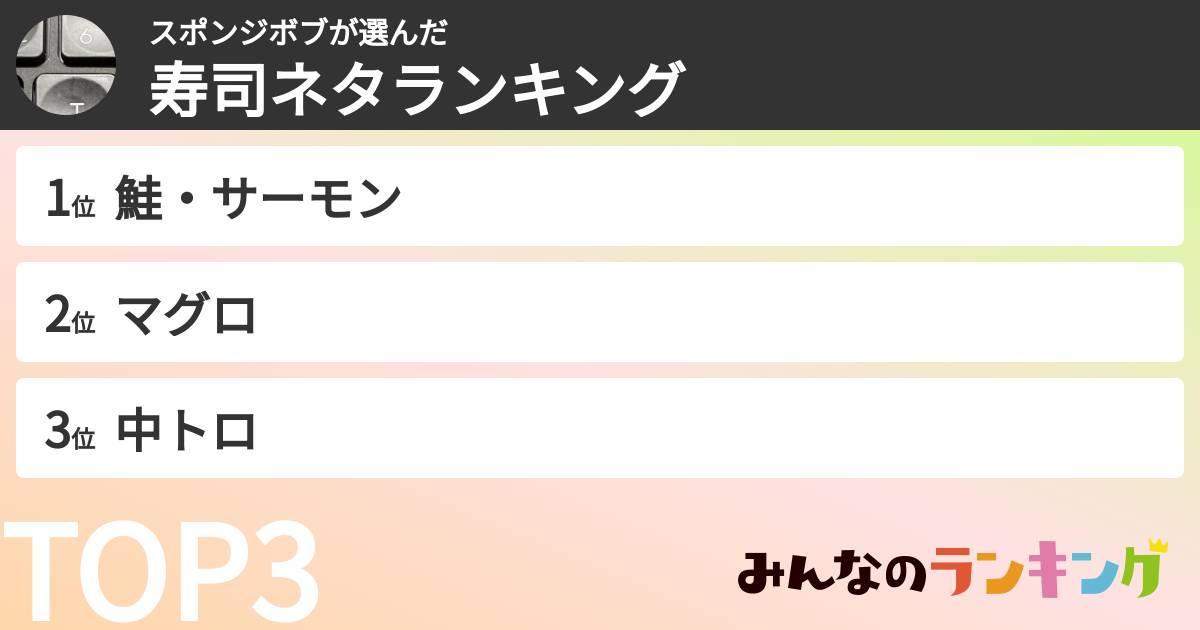 スポンジボブさんの「寿司ネタランキング」