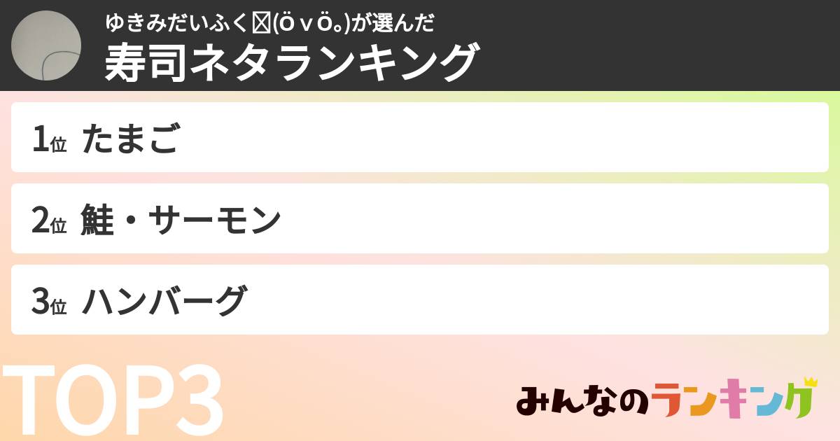 ゆきみだいふく❤(ӦｖӦ｡)さんの「寿司ネタランキング」