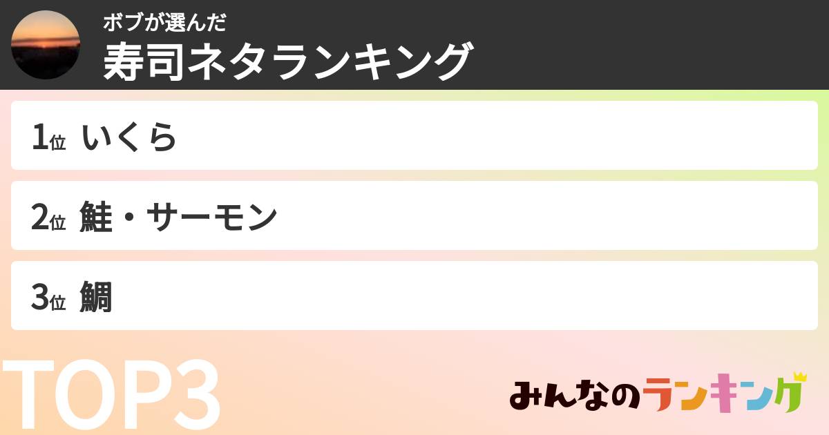ボブさんの「寿司ネタランキング」