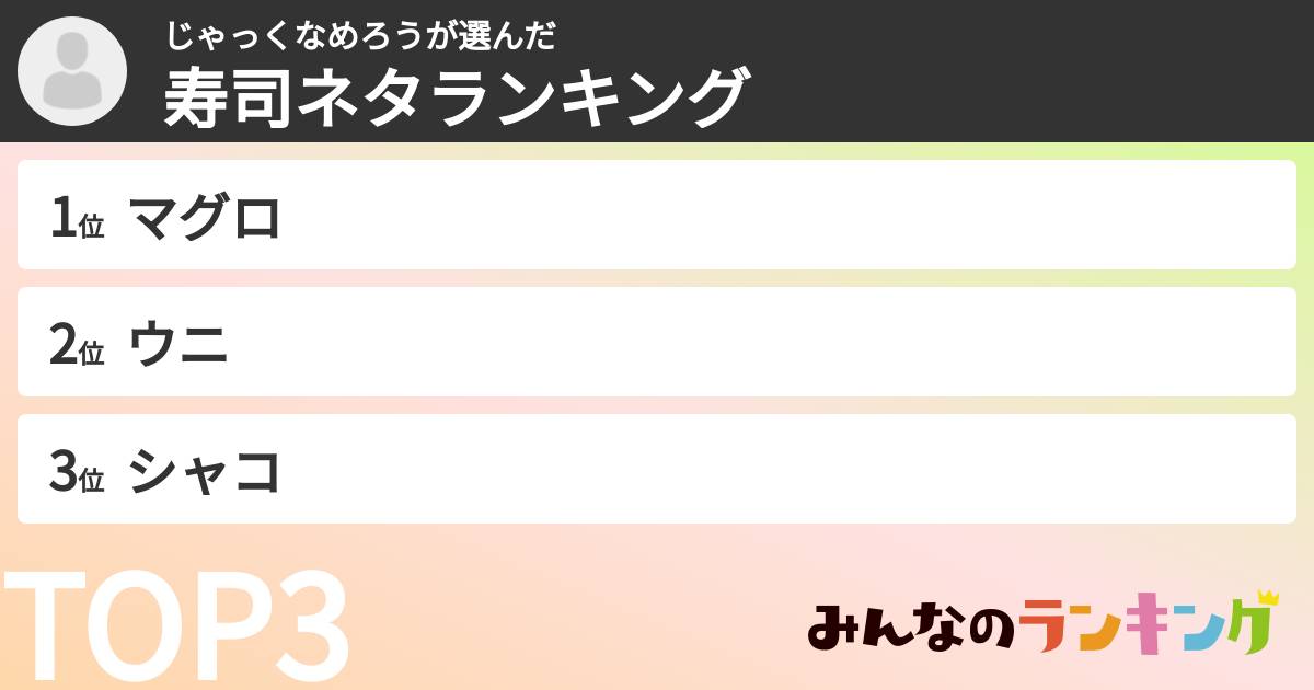 じゃっくなめろうさんの「寿司ネタランキング」
