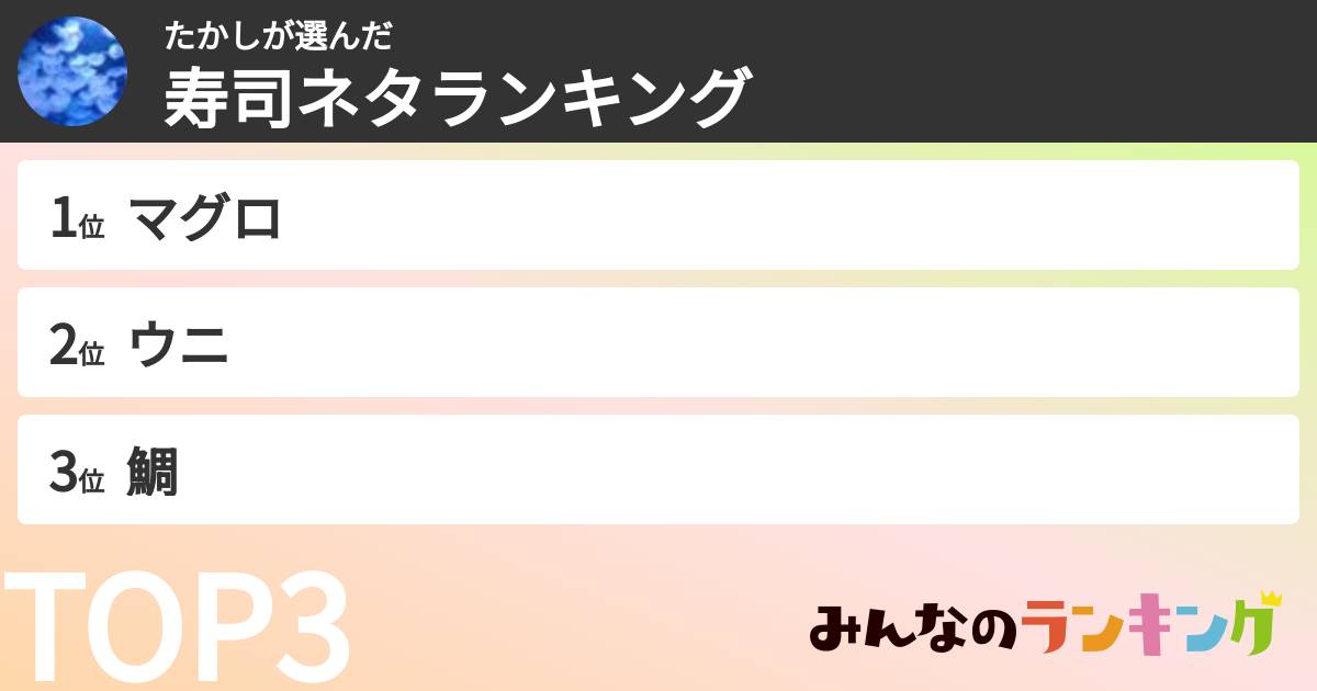 たかしさんの「寿司ネタランキング」