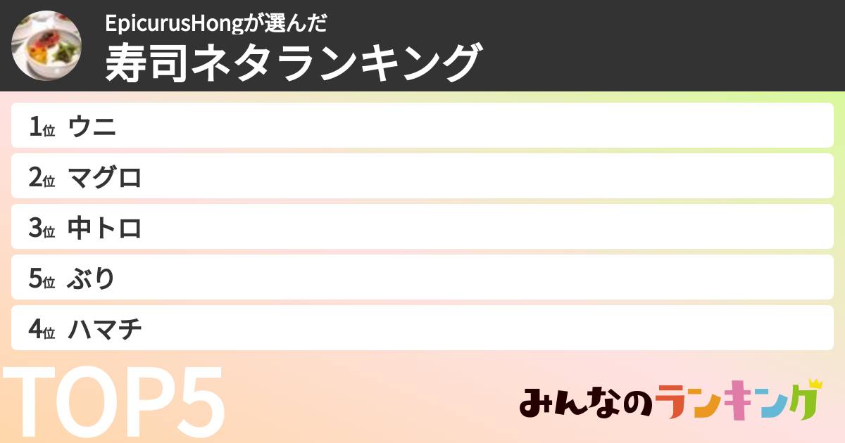 EpicurusHongさんの「寿司ネタランキング」