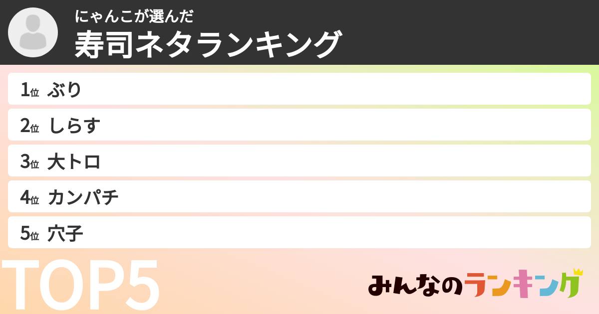 にゃんこさんの「寿司ネタランキング」