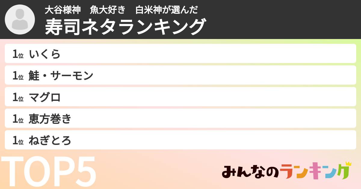 大谷様神　魚大好き　白米神さんの「寿司ネタランキング」