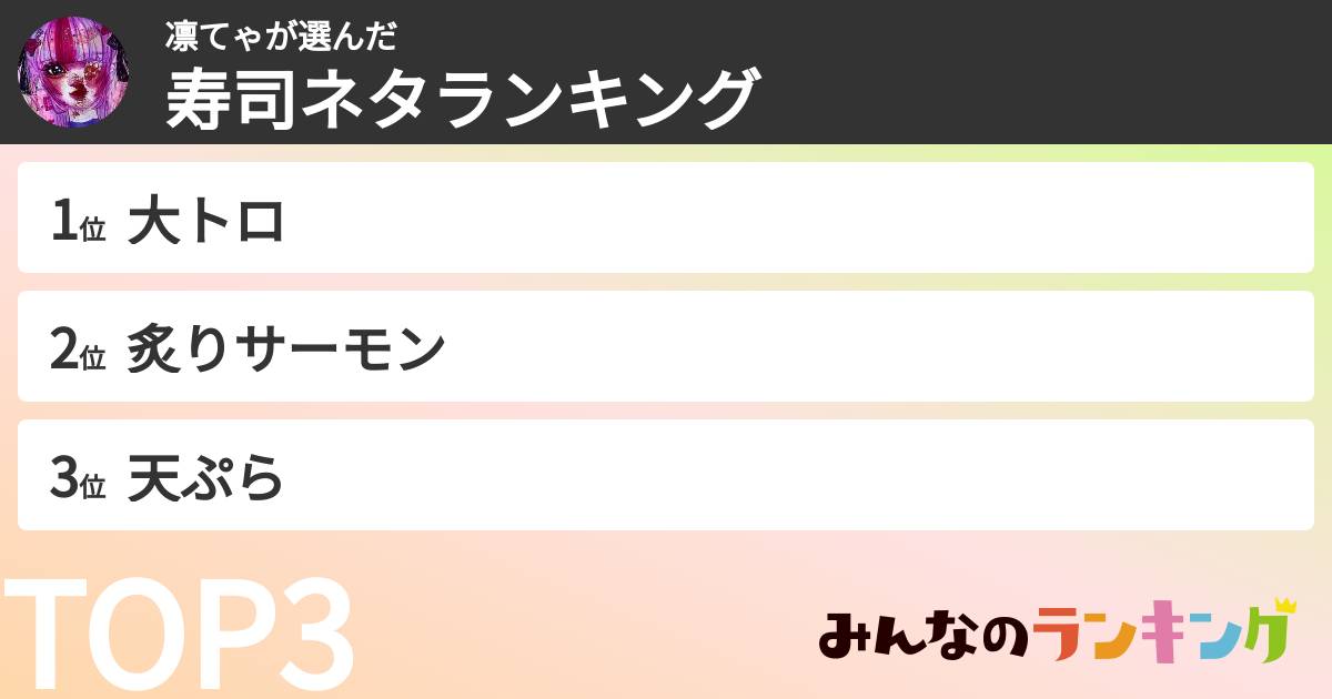 凛てゃさんの「寿司ネタランキング」