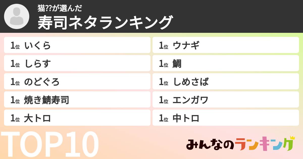 猫⁇さんの「寿司ネタランキング」