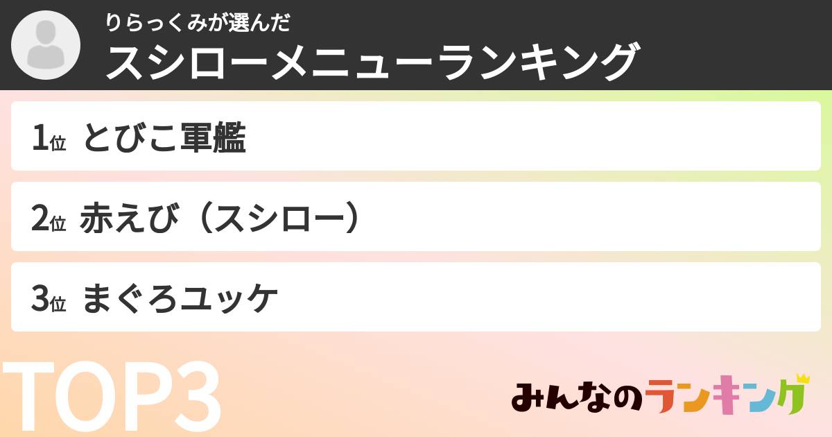 りらっくみさんの「スシローメニューランキング」