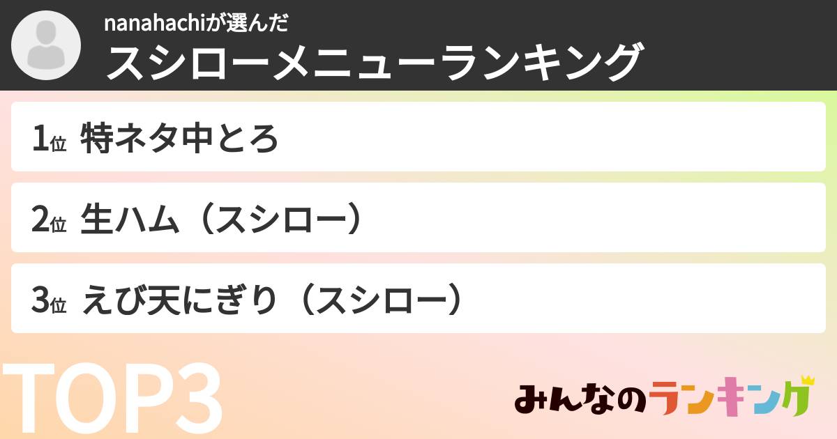 nanahachiさんの「スシローメニューランキング」