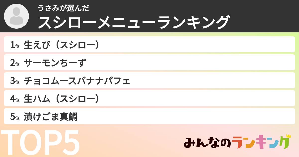 うさみさんの「スシローメニューランキング」