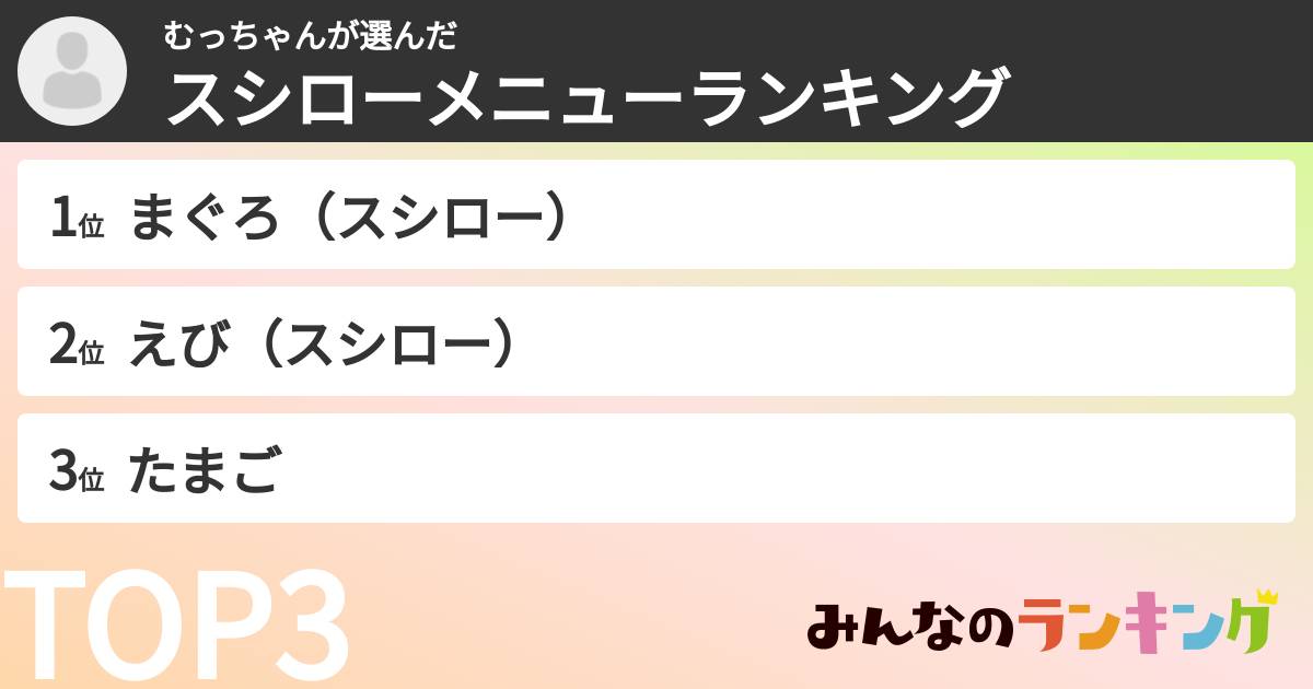 むっちゃんさんの「スシローメニューランキング」