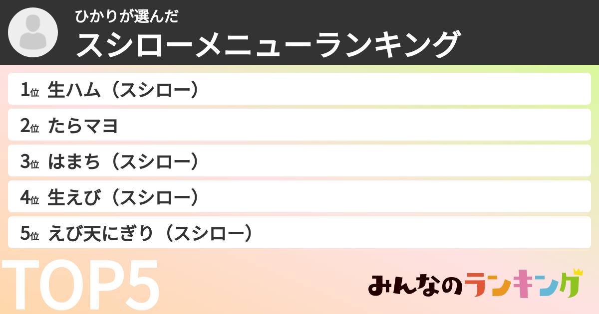 ひかりさんの「スシローメニューランキング」