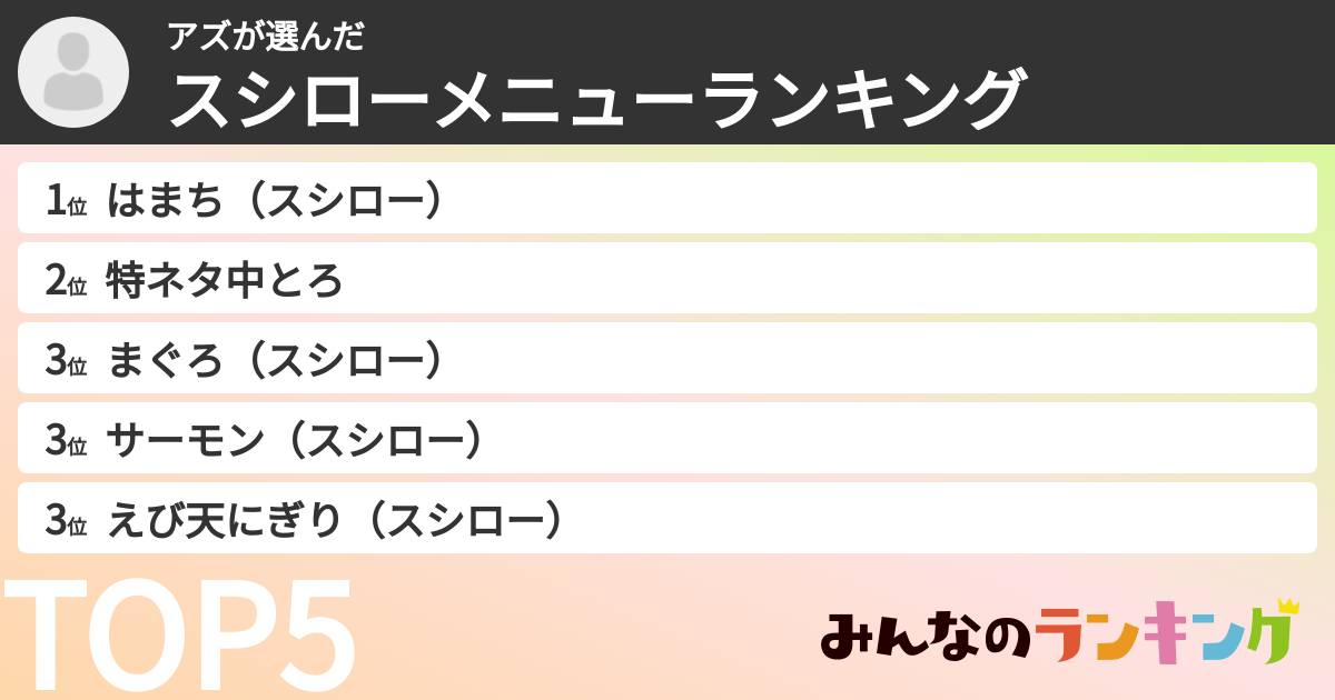 アズさんの「スシローメニューランキング」