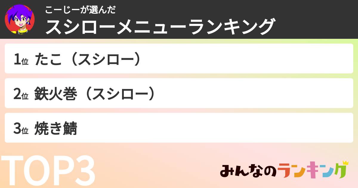 こーじーさんの「スシローメニューランキング」