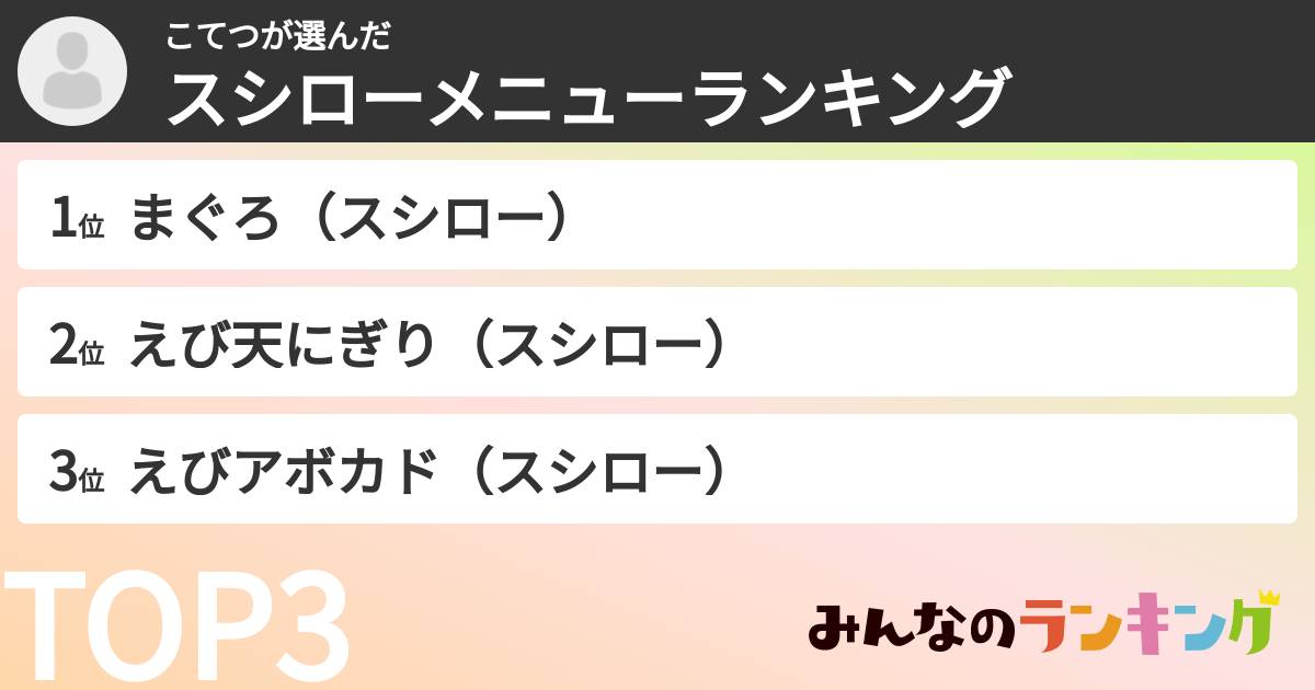 こてつさんの「スシローメニューランキング」