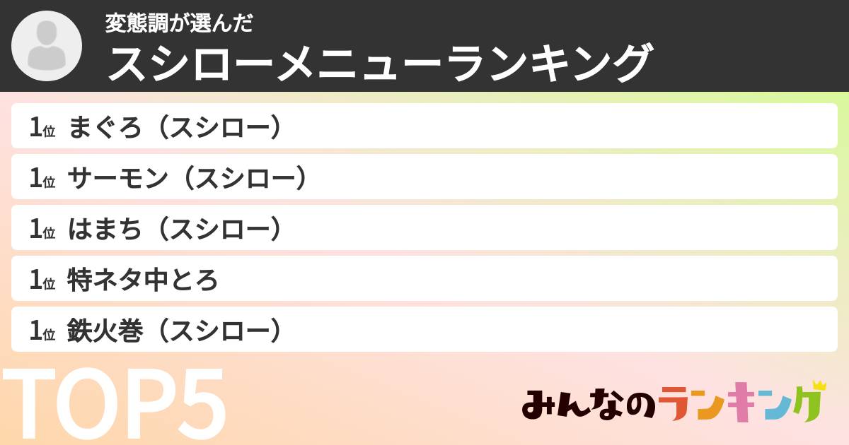 変態調さんの「スシローメニューランキング」