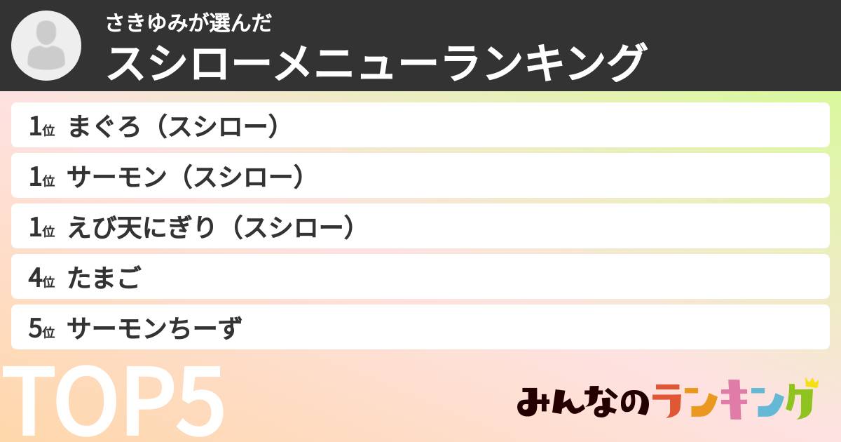 さきゆみさんの「スシローメニューランキング」