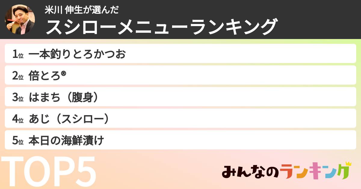 米川 伸生さんの「スシローメニューランキング」