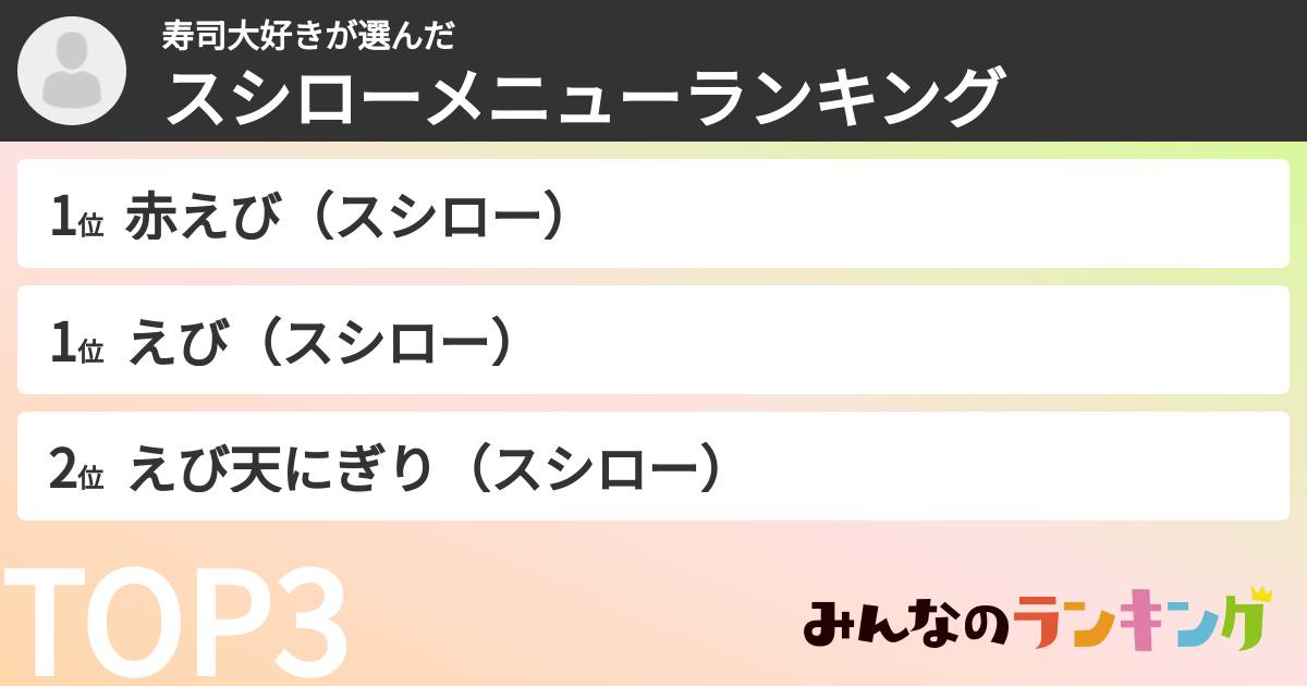 寿司大好きさんの「スシローメニューランキング」