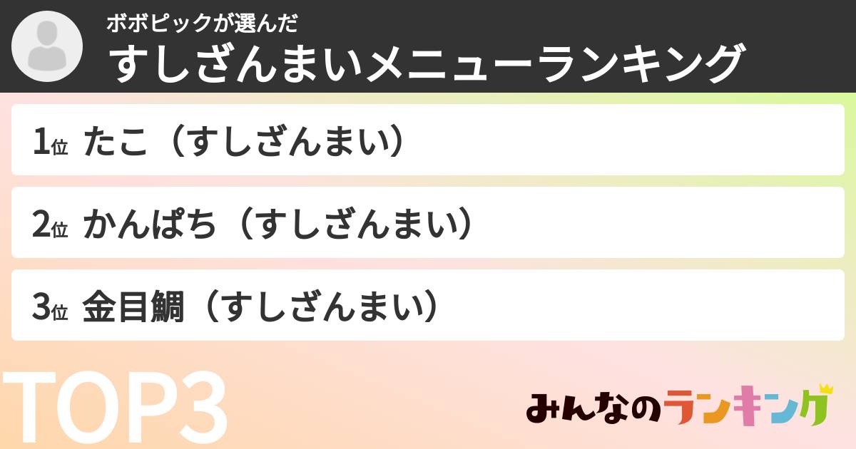 ボボピックさんの「すしざんまいメニューランキング」