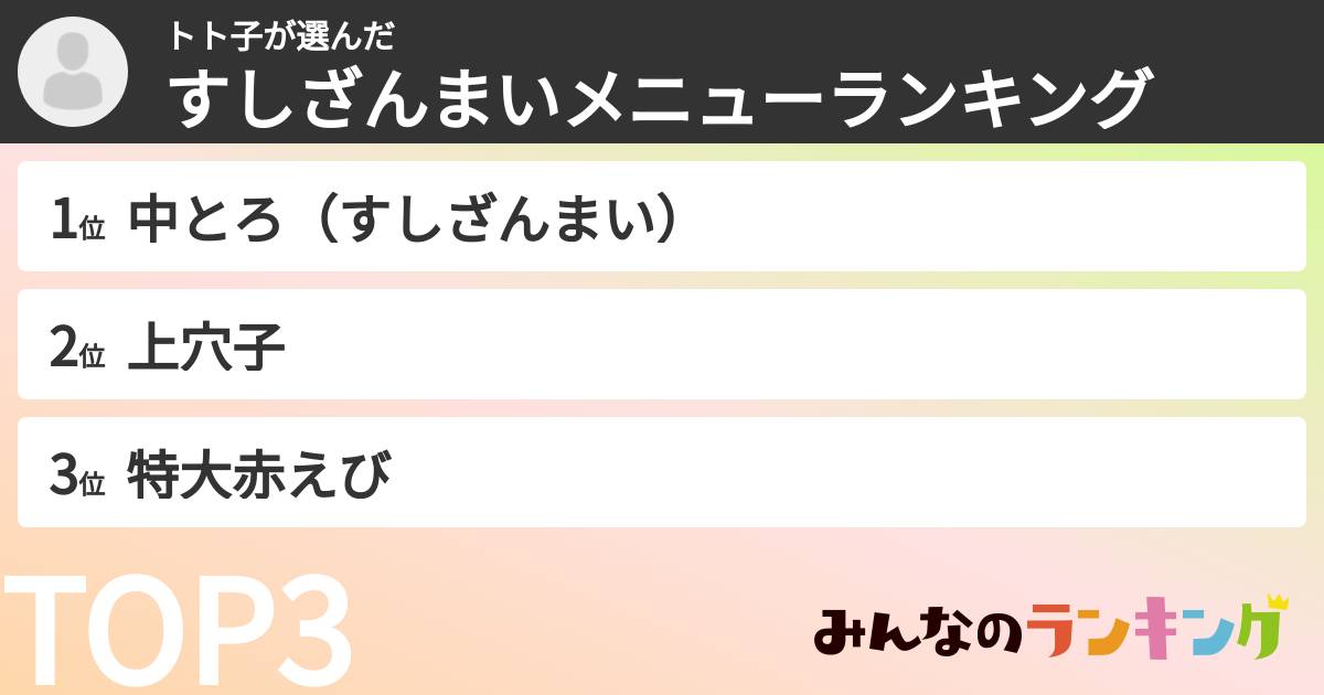 トト子さんの「すしざんまいメニューランキング」