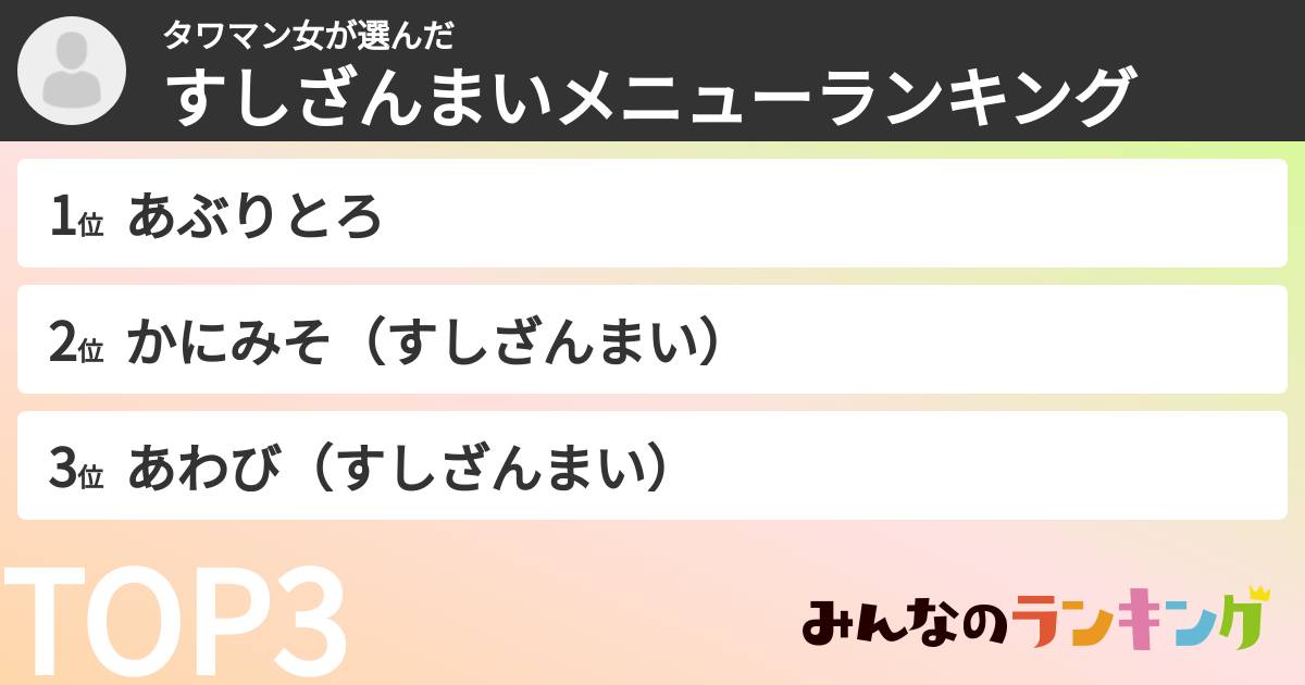 タワマン女さんの「すしざんまいメニューランキング」