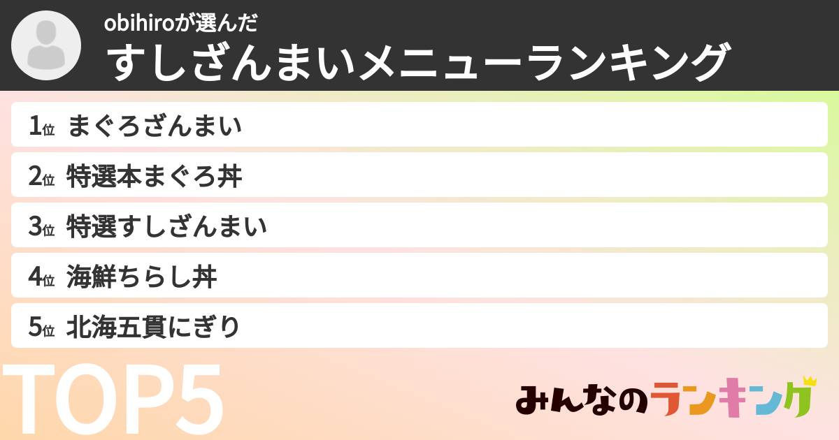 obihiroさんの「すしざんまいメニューランキング」