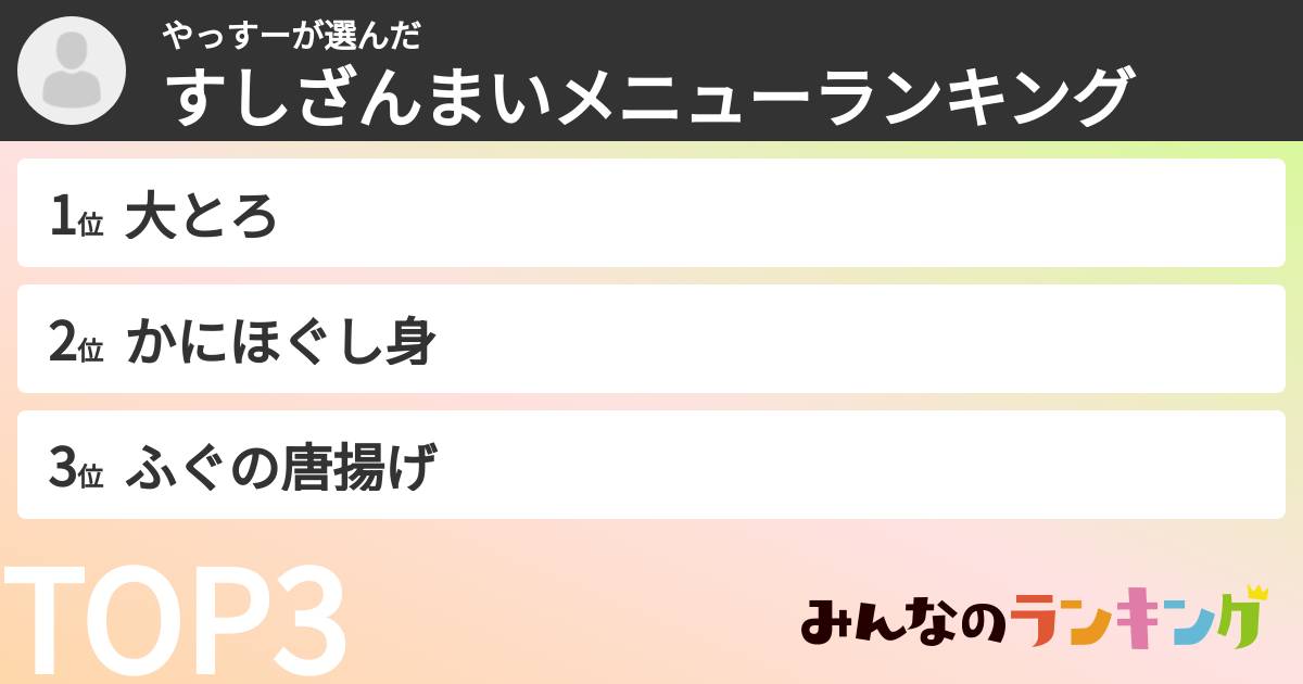 やっすーさんの「すしざんまいメニューランキング」