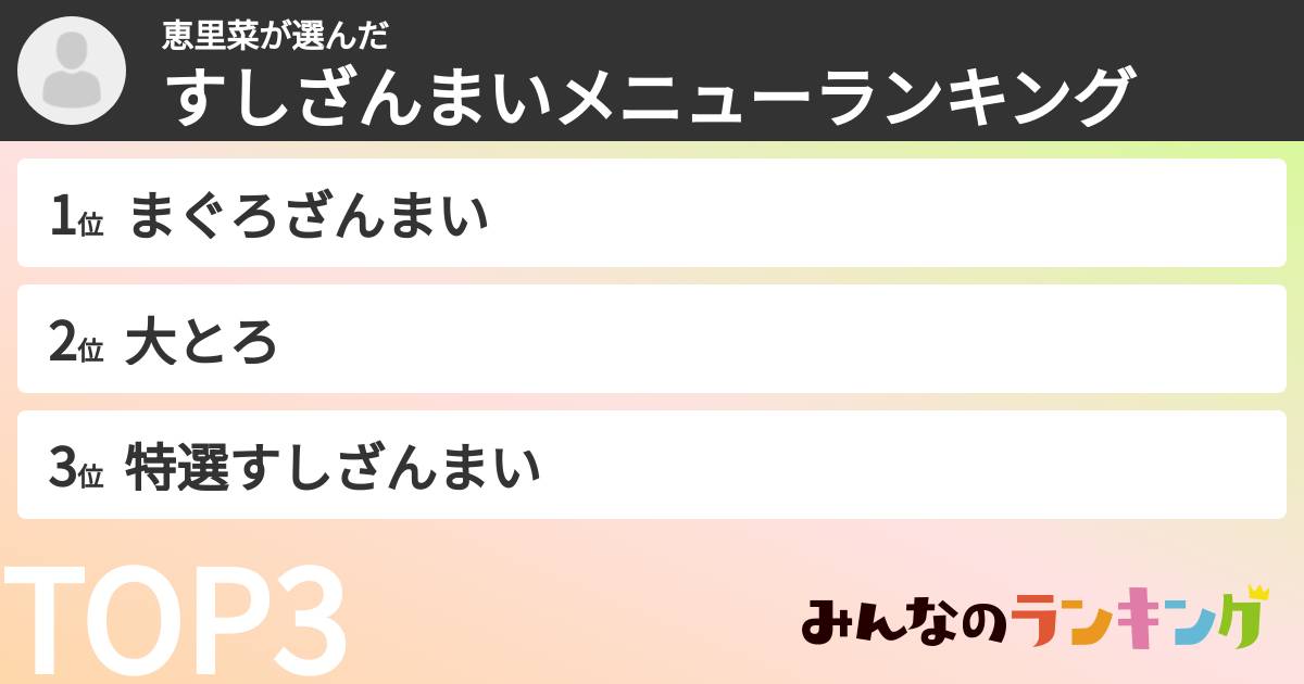 恵里菜さんの「すしざんまいメニューランキング」