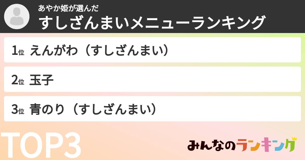 あやか姫さんの「すしざんまいメニューランキング」