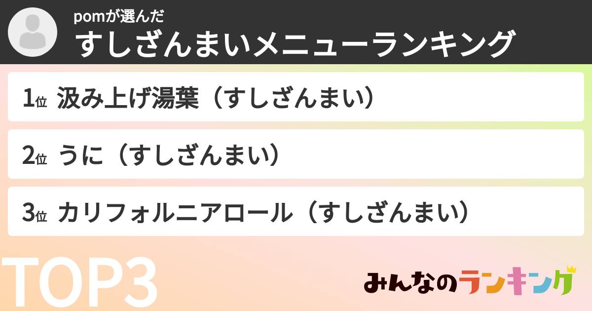 pomさんの「すしざんまいメニューランキング」