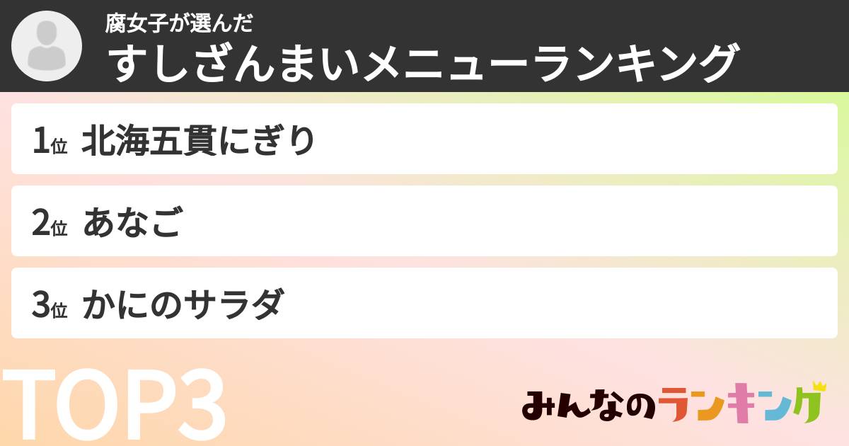 腐女子さんの「すしざんまいメニューランキング」