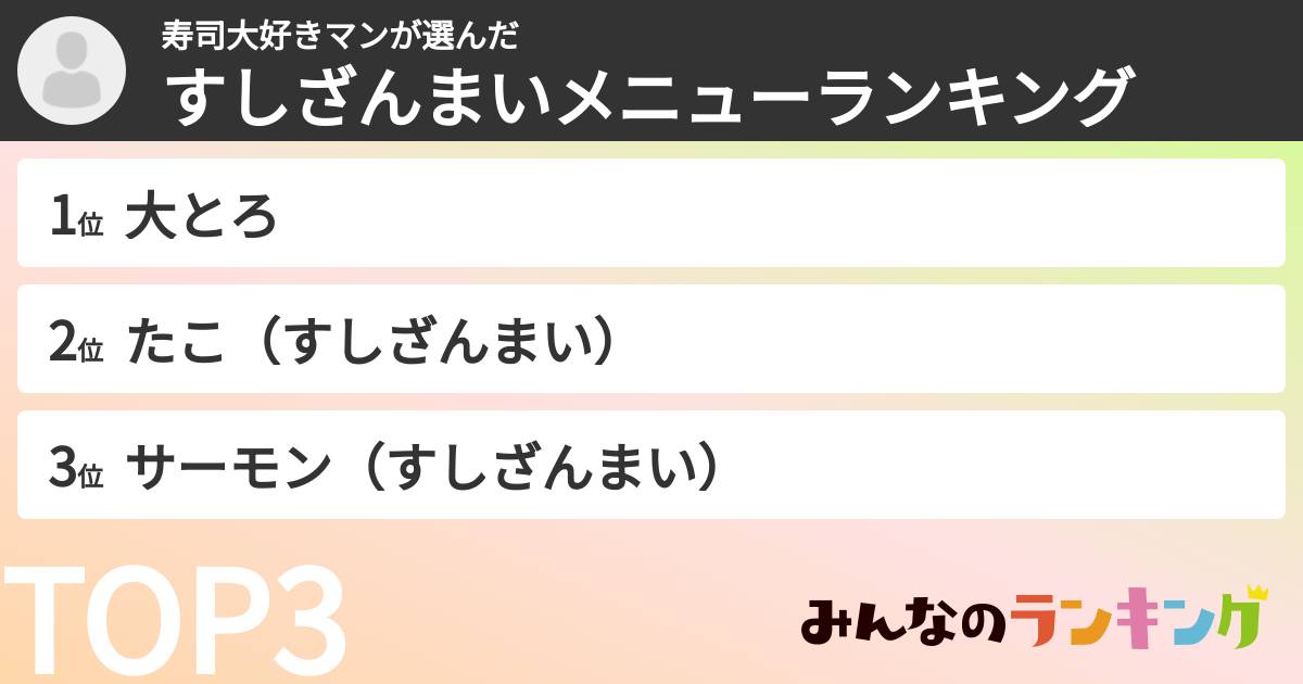寿司大好きマンさんの「すしざんまいメニューランキング」