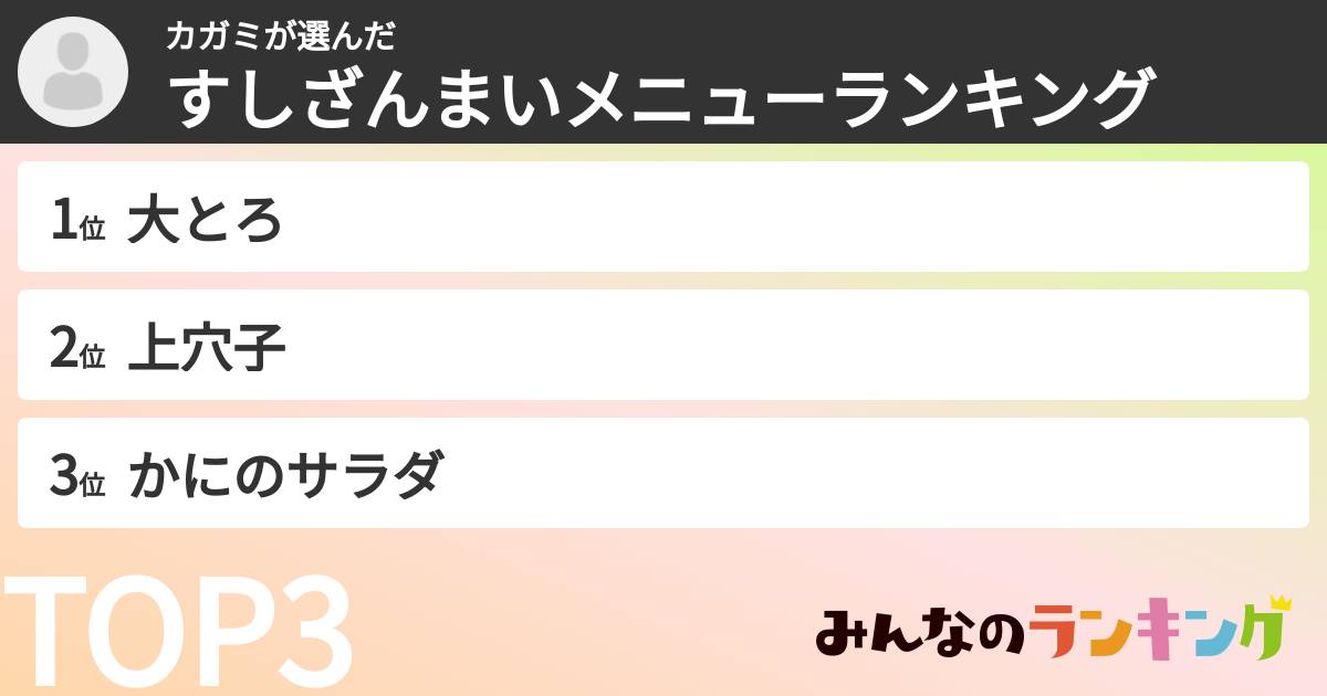 カガミさんの「すしざんまいメニューランキング」