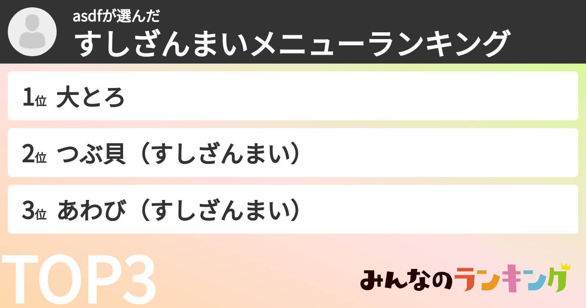 asdfさんの「すしざんまいメニューランキング」