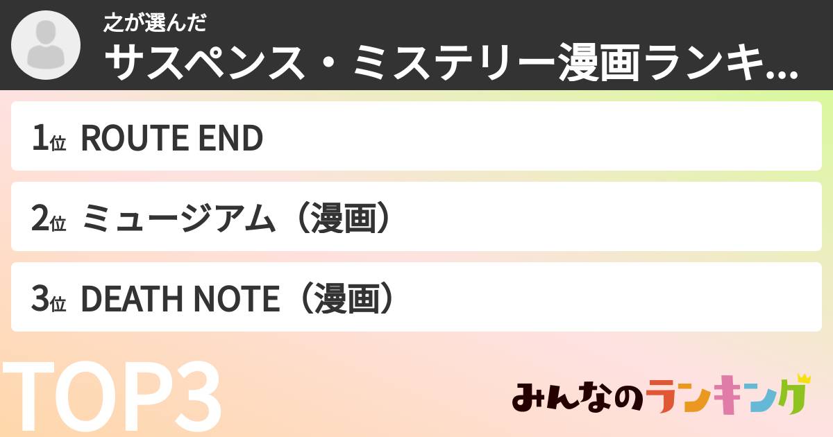 之さんの「サスペンス・ミステリー漫画ランキング」