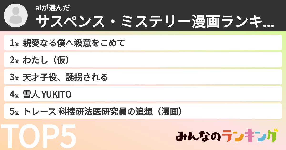 aiさんの「サスペンス・ミステリー漫画ランキング」