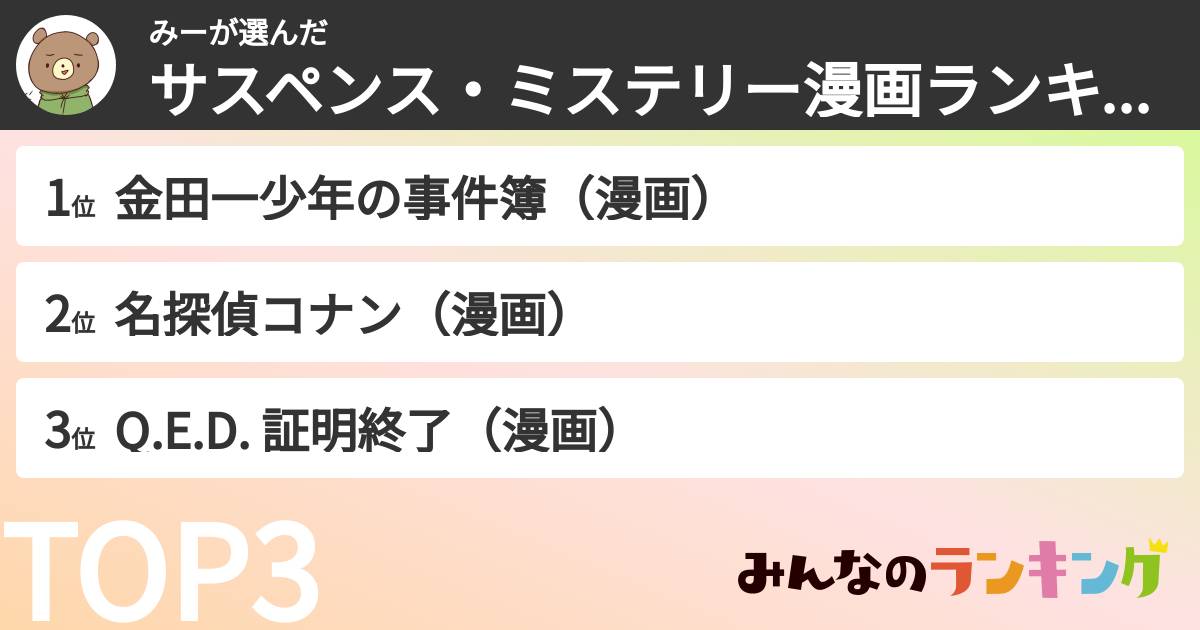 みーさんの「サスペンス・ミステリー漫画ランキング」