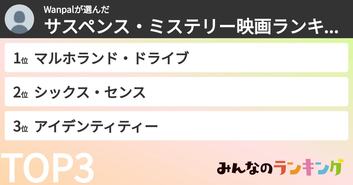 Wanpalさんの「サスペンス・ミステリー映画ランキング」